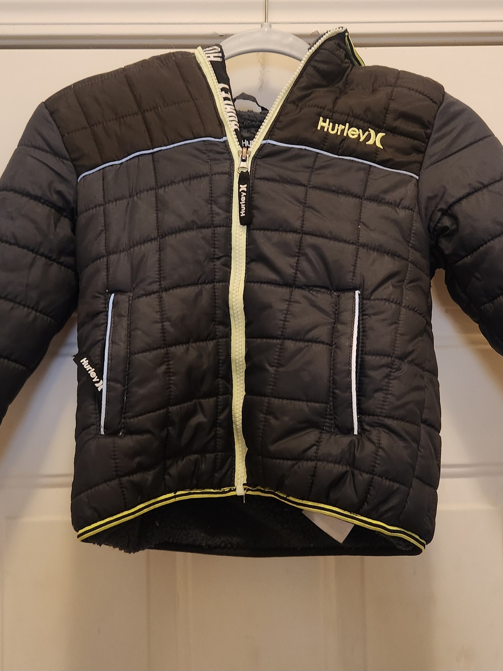Hurley Black Quilted Kids Puffer Jacket with Lime Accents